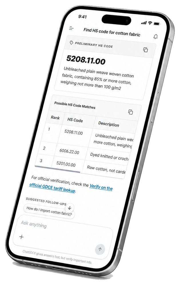 Customs Artificial Intelligent Assistant mobile view